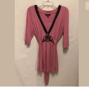 Style & Co. Woman Top with Tie-Back - Pink / Black